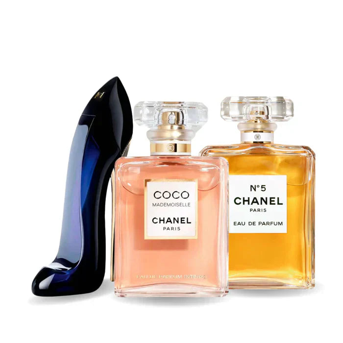 Kit de 3 perfumes GOOD GIRL, COCO MADEMOISELLE y Chanel Nº5 100ml