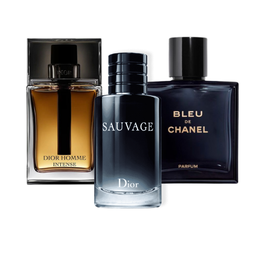 Kit de 3 perfumes Sauvage Dior, Bleu de Chanel, y Dior Homme Intense 100ml