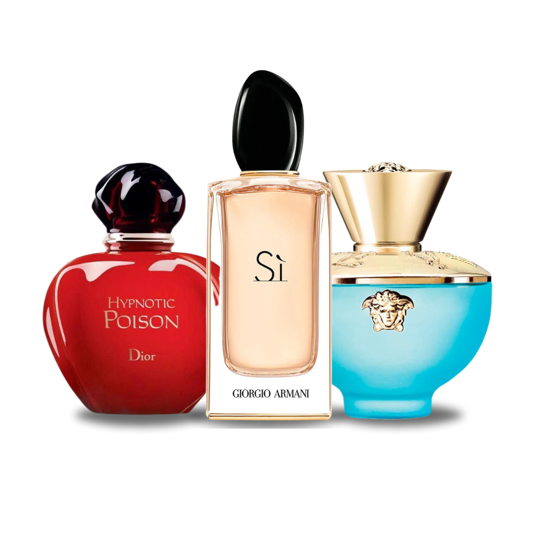 Kit de 3 Perfumes Dior HYPNOTIC POISON, Giorgio Armani SÌ e Versace DYLAN TURQUOISE 100ml