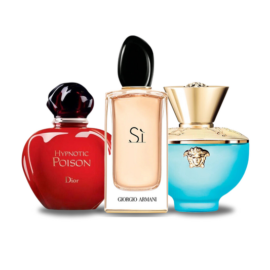 Kit de 3 Perfumes Dior HYPNOTIC POISON, Giorgio Armani SÌ e Versace DYLAN TURQUOISE 100ml