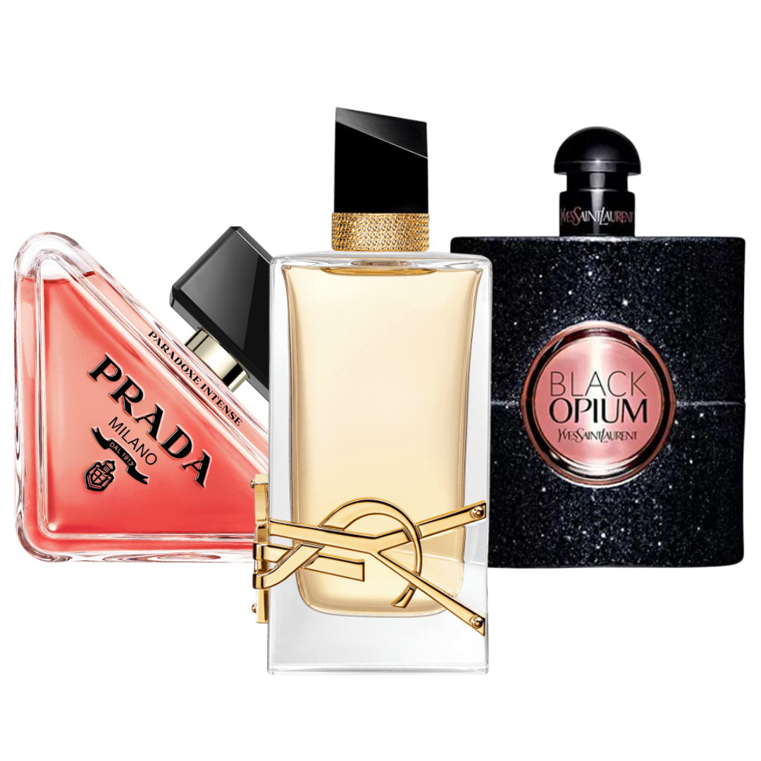 Kit de 3 perfumes Prada Paradox, Black Opium Yves Saint Laurent, y Libre 100ml
