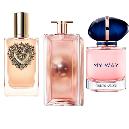 Kit de 3 perfumes Dolce & Gabanna Devotion, My Way Giorgi Armani, y Lancôme Idôle 100ml
