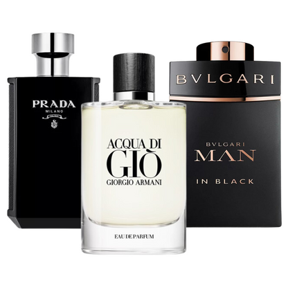 Kit de 3 perfumes Bvlgari In Black, Giorgio Armani Acqua Di Gio, y L'Homme Prada Intense 100ml
