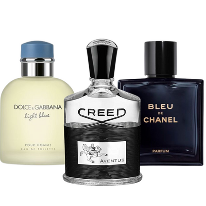 Kit de 3 perfumes Bleu de Chanel, Creed Aventus, y Light Blue Dolce Gabbana 100ml